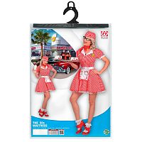 Костюм Официантки 50-х (Платье, юбка, фартук, брошь, платок, голов.убор) 48302, красный ПЭ, размер М