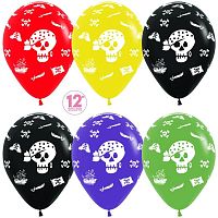 Шар воздушный 12" ПИРАТЫ "ЧЕРЕП", цветные, пастель, латекс, 30 см, 1 штука