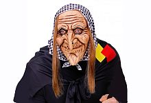 Маска Баба Яга в пестром клетчатом платке 03292, латекс, ткань, без размера