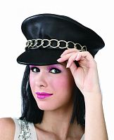 Фуражка кожаная черная с цепью и волосами, искусственная кожа, искусственный волос, размер 56