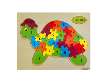 Пазлы деревянные ЖИВОТНЫЕ Черепаха, на фанерной площадке (MIF), с английским алфавитом