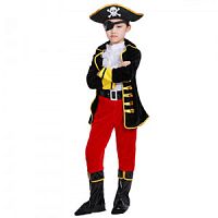 Костюм Пирата детский с красными штанами (жилет, штаны, накладки на ноги, кружевной ворот), размер L