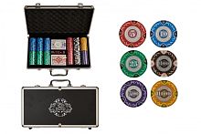 Набор для покера Bullets POKER в алюминиевом черном кейсе, 300 фишек + 2 колоды карт + 5 кубиков