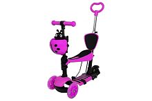 Самокат 3-х колесный ДЕТСКИЙ "Божья коровка" с Родительской ручкой РОЗОВЫЙ