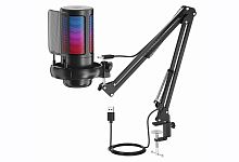 Микрофон конденсаторный проводной Орбита OT-PCS08A на стойке, подсветка RGB, кабель USB 1,8м