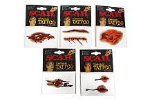 Татуировки - шрамы, 12 видов (красный пластик, краситель) на блистере, размер 14*10 см, 1 штука