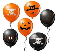 Шар воздушный 12" ХЭЛЛОУИН черный, желтый, резина, размер 12*5, 1 штука 