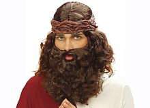 Парик Пророка с бородой J6262 коричневый, полиэстер, без размера