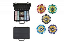 Набор для покера Crown POKER GAME в алюминиевом черном кейсе, 200 фишек + 2 колоды карт + 5 кубиков