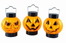 Фонарик-Тыква с подсветкой, оранжевый, черный пластик, размер 8*6,5 см